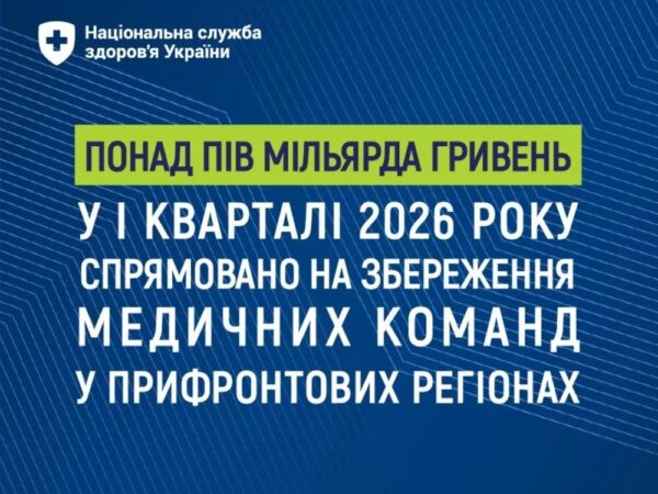 НСЗУ: понад пів мільярда гривень у І кварталі 2026 року спрямовано на збереження медичних команд у прифронтових регіонах